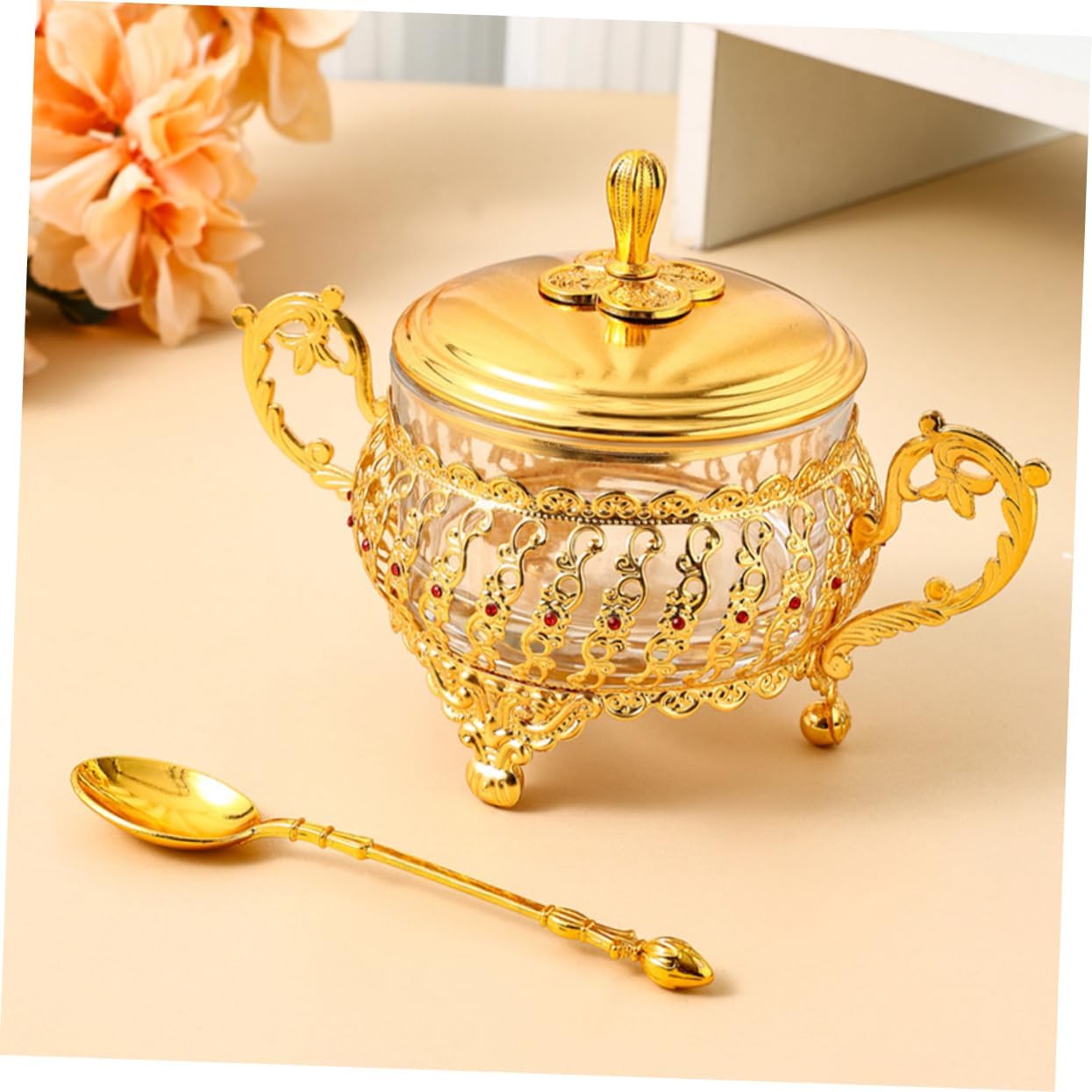 Kitchen Gadgets Gold - Zuckerdose mit Deckel und Löffel, goldenes
