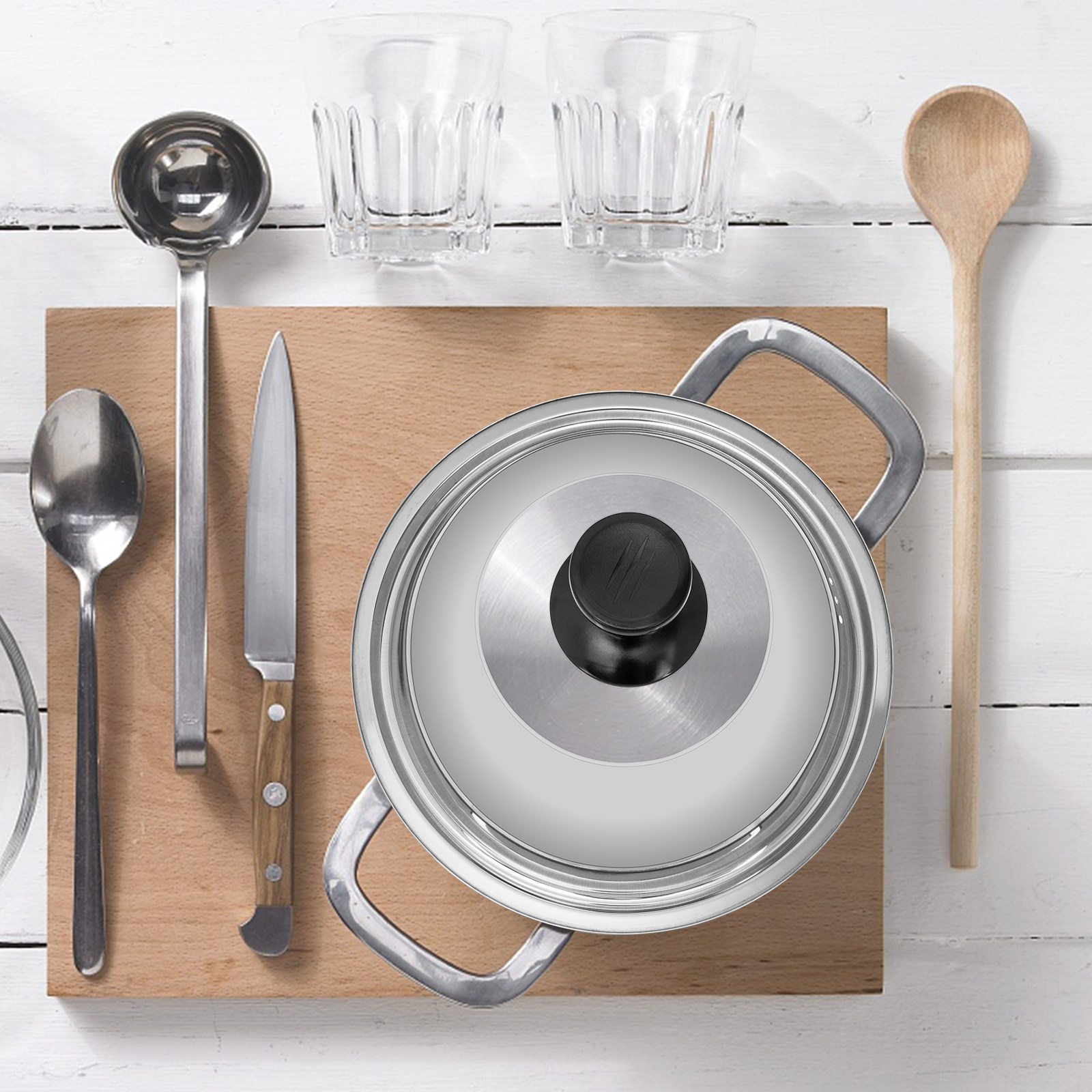 Kitchen Helper Gadgets - Verdickter Topfdeckel, sichtbarer, transparenter Edelstahl-Bratpfannendeckel, glatte