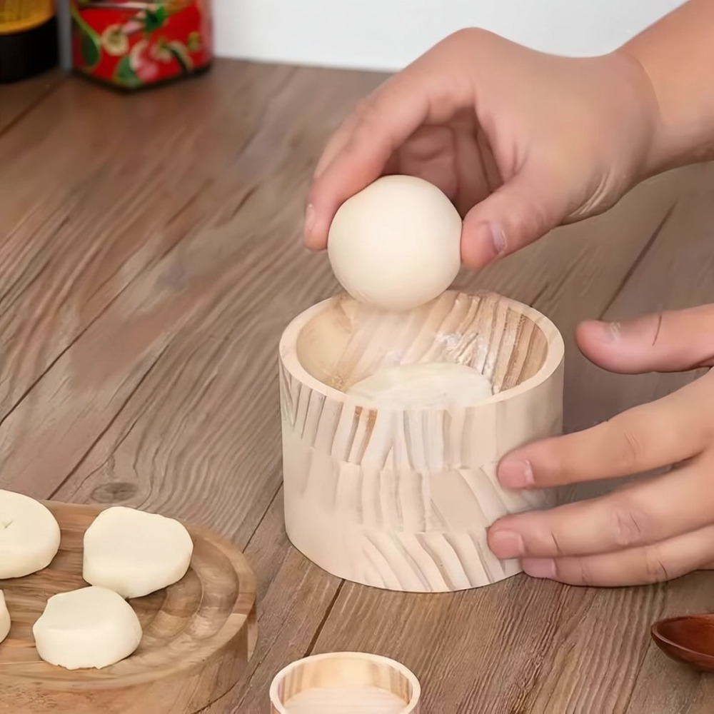 Kitchen Gadgets Dumpling Maker - Küchen-Teigflachmacher, Holz-Teigblattform, manueller Teigpresse, antihaftbeschichtetes rundes